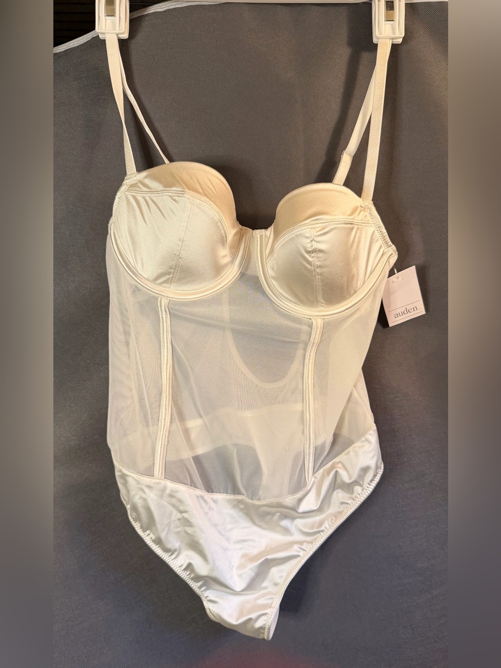 Auden Ivory Sheer Underwire Bodysuit Size Small NWT